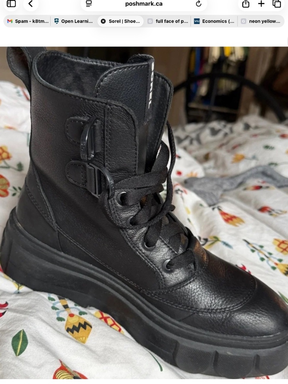 Sorel Black Leather Lace-Up Boots - Picture 6 of 8